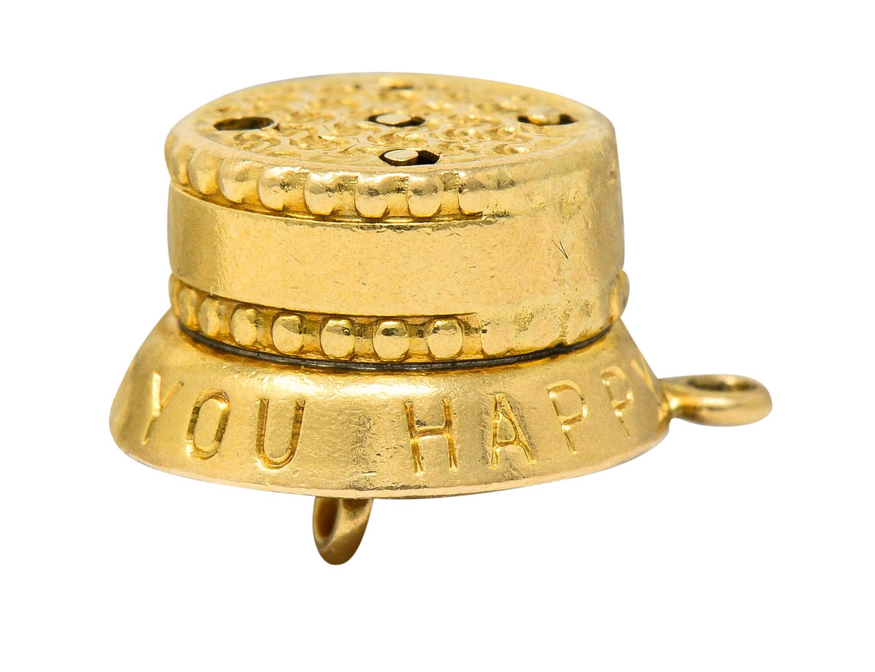 1950s 14 Karat Gold Articulated Candle Birthday Cake Charm 3