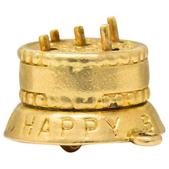 1950s 14 Karat Gold Articulated Candle Birthday Cake Charm