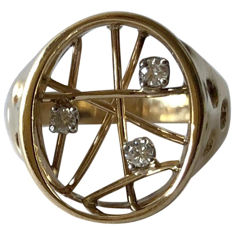 1950s 14 Karat Gold Diamond Atomic Modernist Ring