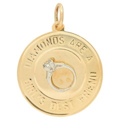 1950's 14 Karat Two-Tone Gold Diamonds Are A Girls Best Friend Pendant Charm