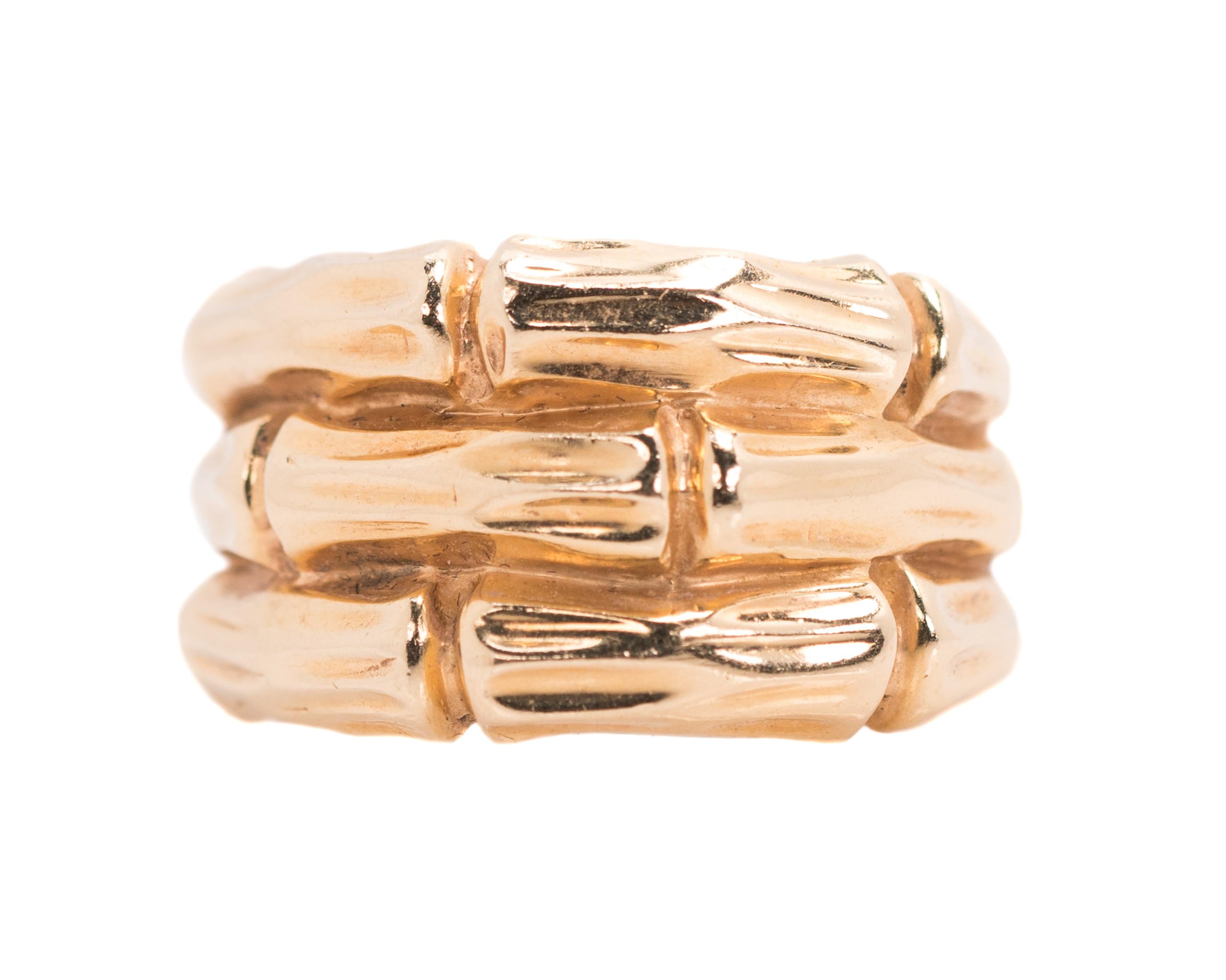Retro 1950s 14 Karat Yellow Gold Bamboo Band Ring For Sale