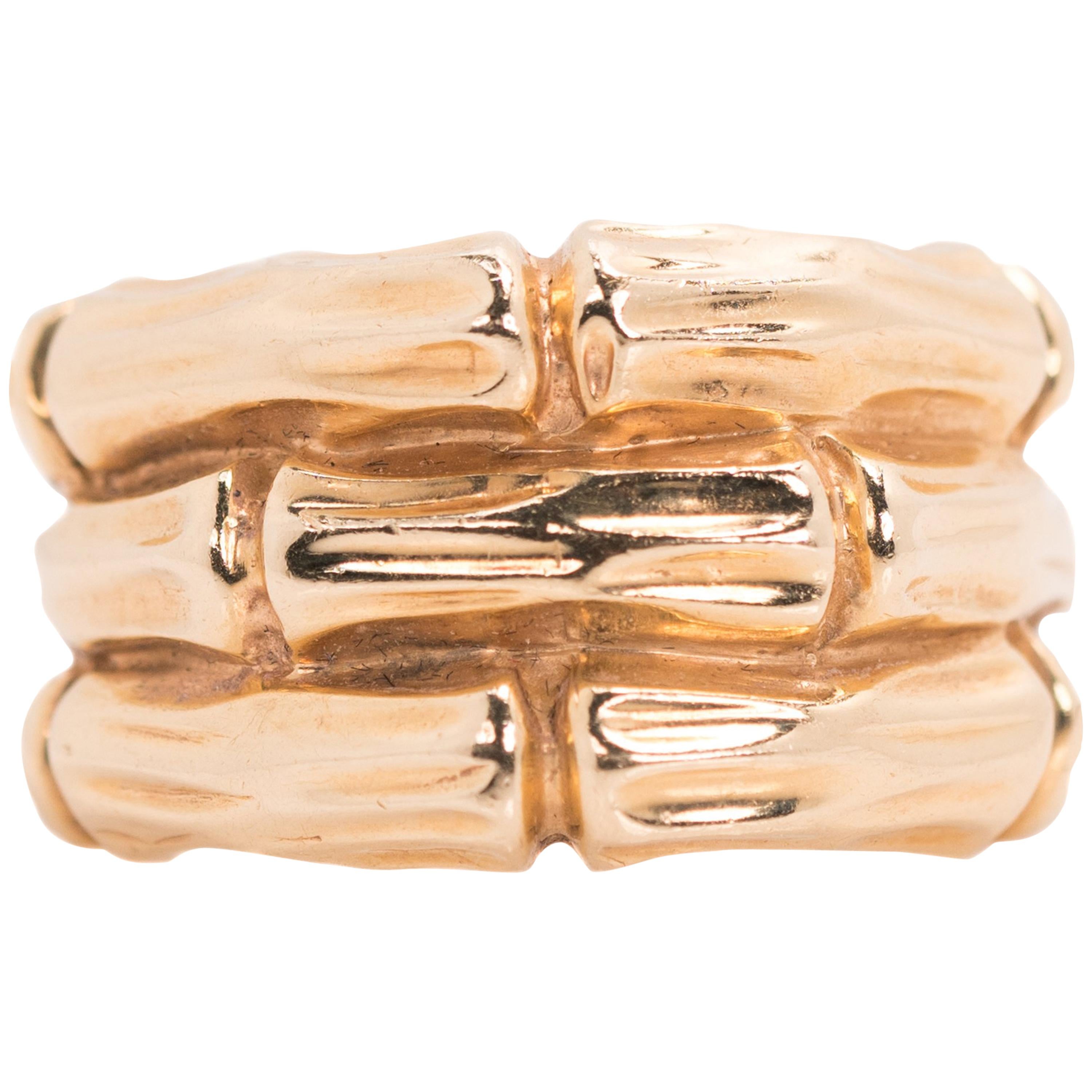 1950s 14 Karat Yellow Gold Bamboo Band Ring For Sale