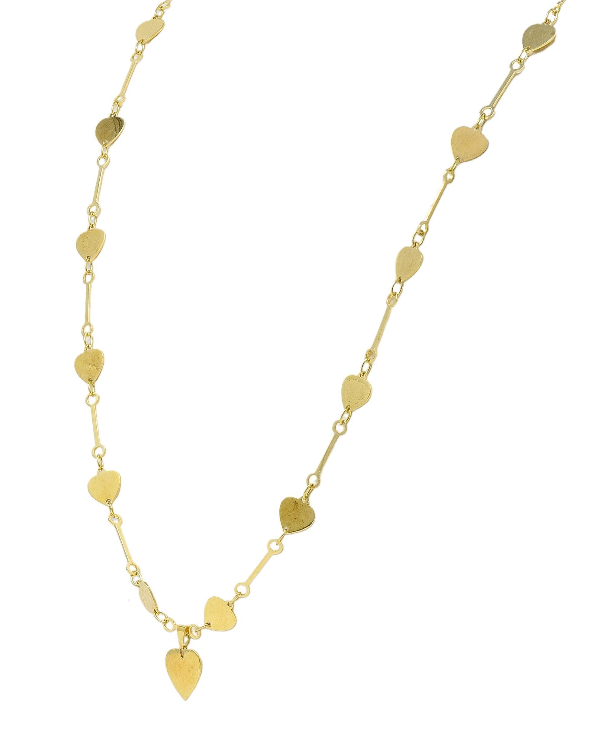 Women's 1950's 14 Karat Yellow Gold Vintage Fancy Heart Link Chain Necklace For Sale