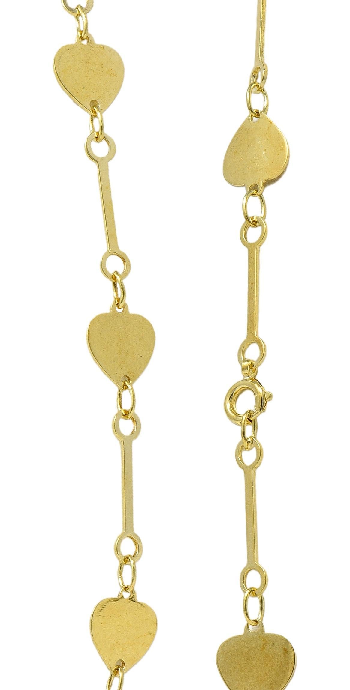 1950's 14 Karat Yellow Gold Vintage Fancy Heart Link Chain Necklace For Sale 3