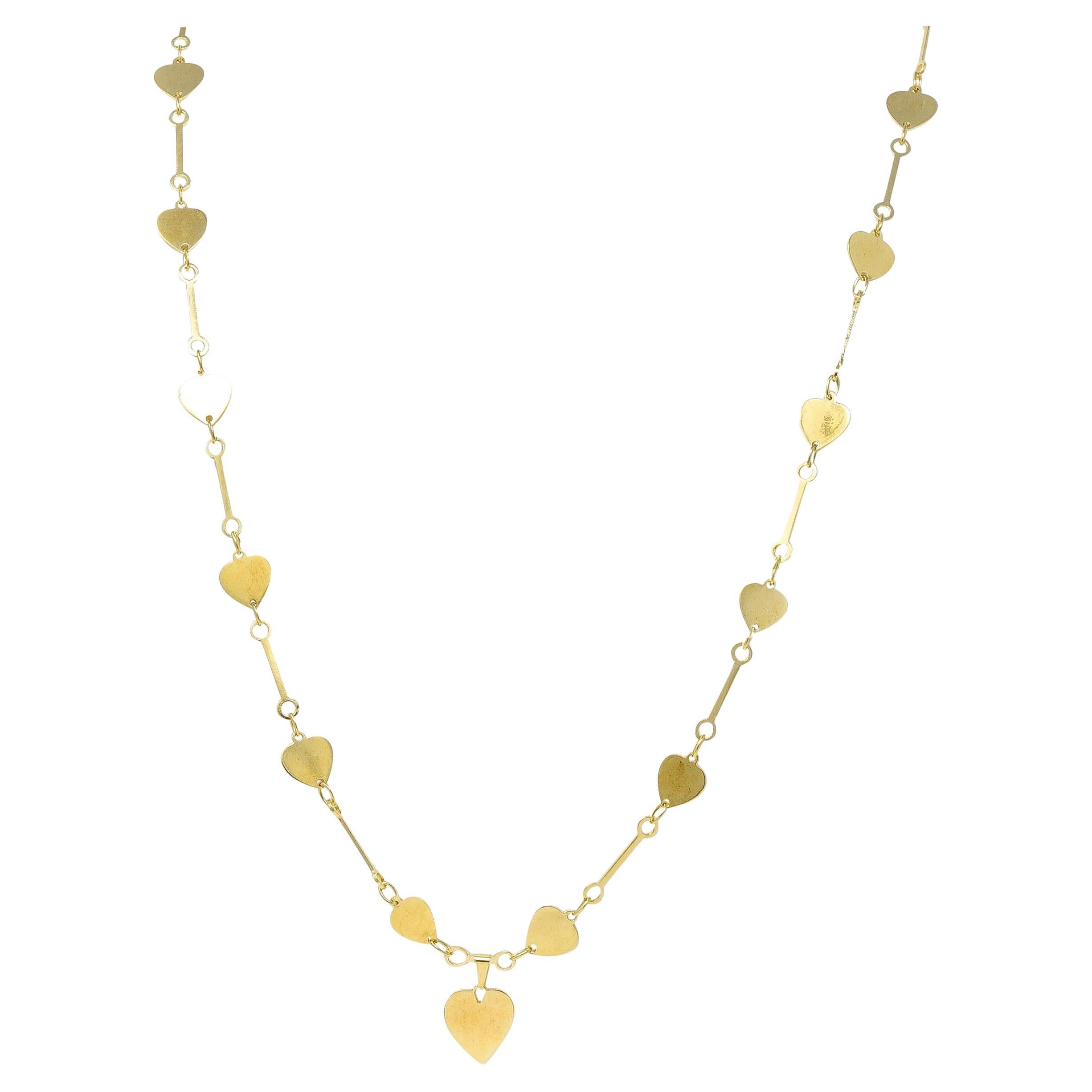 1950's 14 Karat Yellow Gold Vintage Fancy Heart Link Chain Necklace