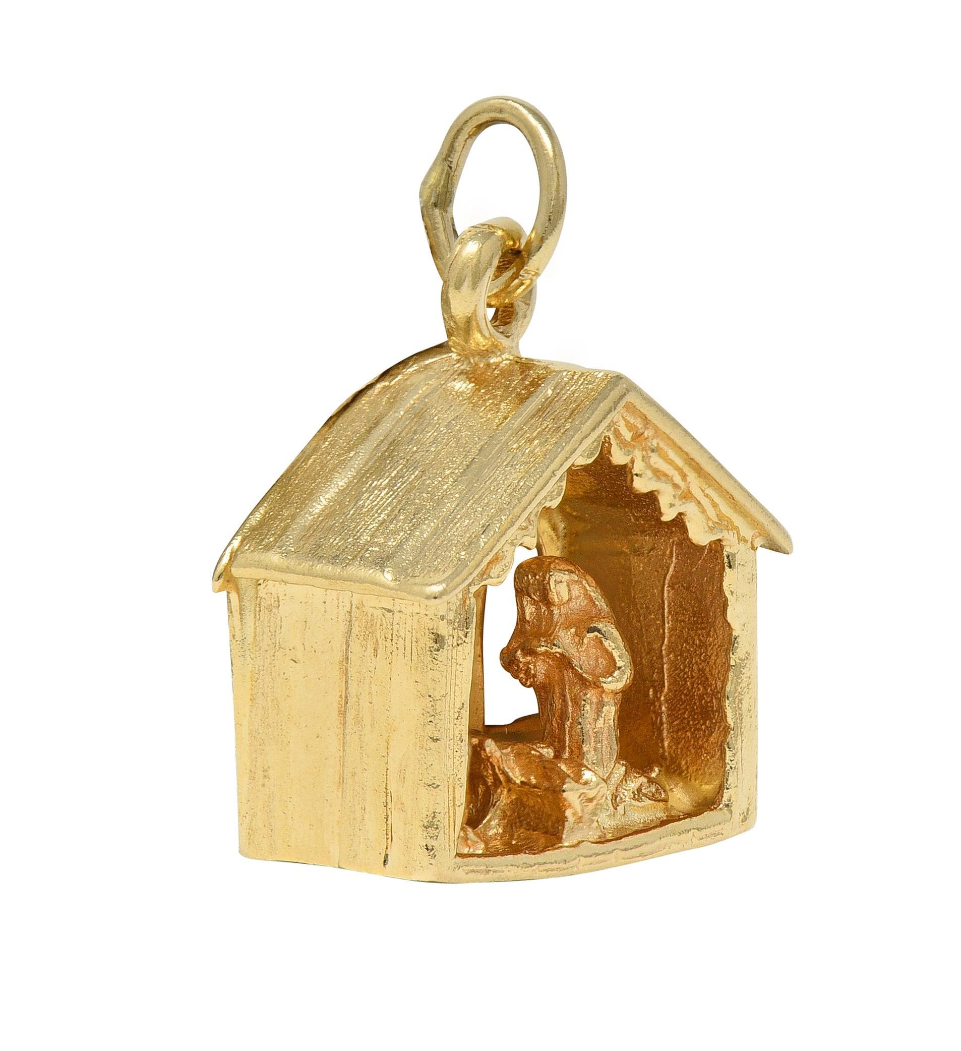 Women's or Men's 1950's 14 Karat Yellow Gold Vintage Nativity Scene Pendant Charm For Sale