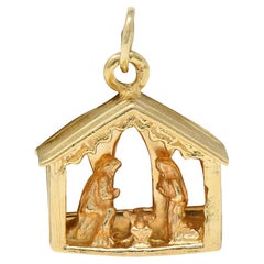 1950's 14 Karat Yellow Gold Vintage Nativity Scene Pendant Charm