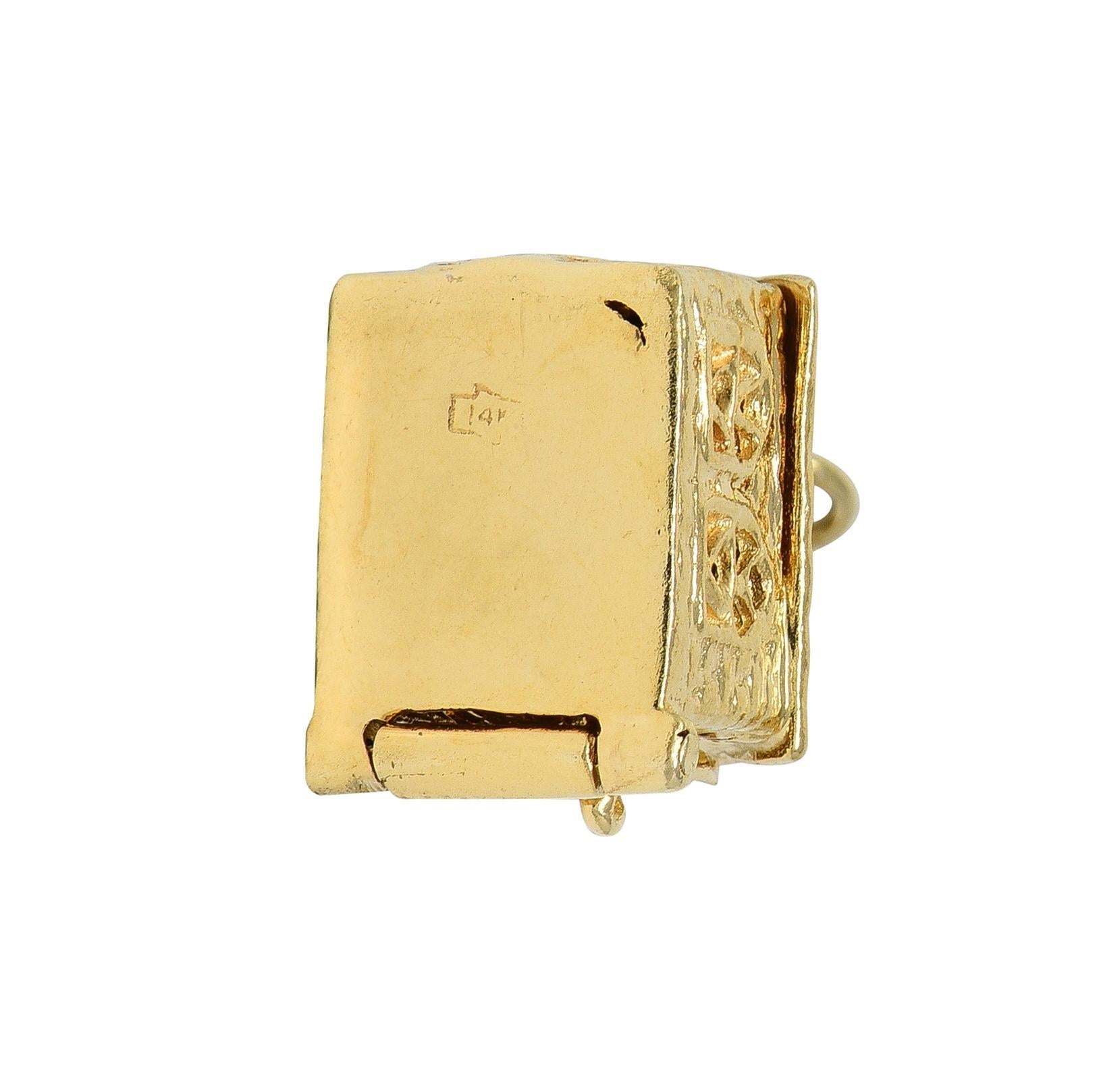 1950's 14 Karat Yellow Gold Vintage Wedding Chapel Pendant Charm For Sale 4