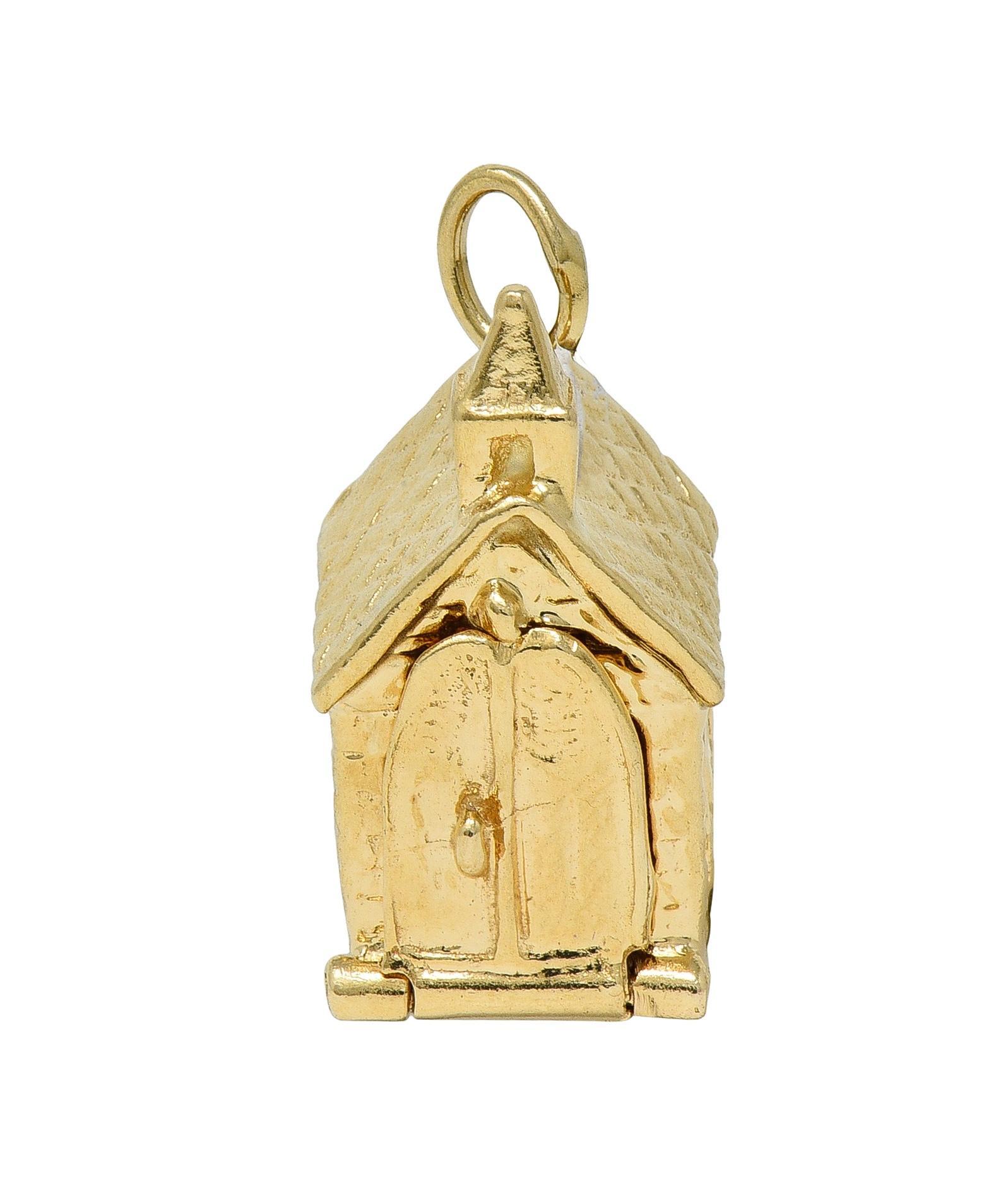 Retro 1950's 14 Karat Yellow Gold Vintage Wedding Chapel Pendant Charm For Sale