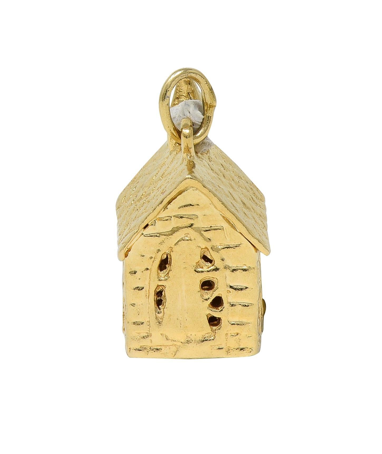 1950's 14 Karat Yellow Gold Vintage Wedding Chapel Pendant Charm In Excellent Condition For Sale In Philadelphia, PA