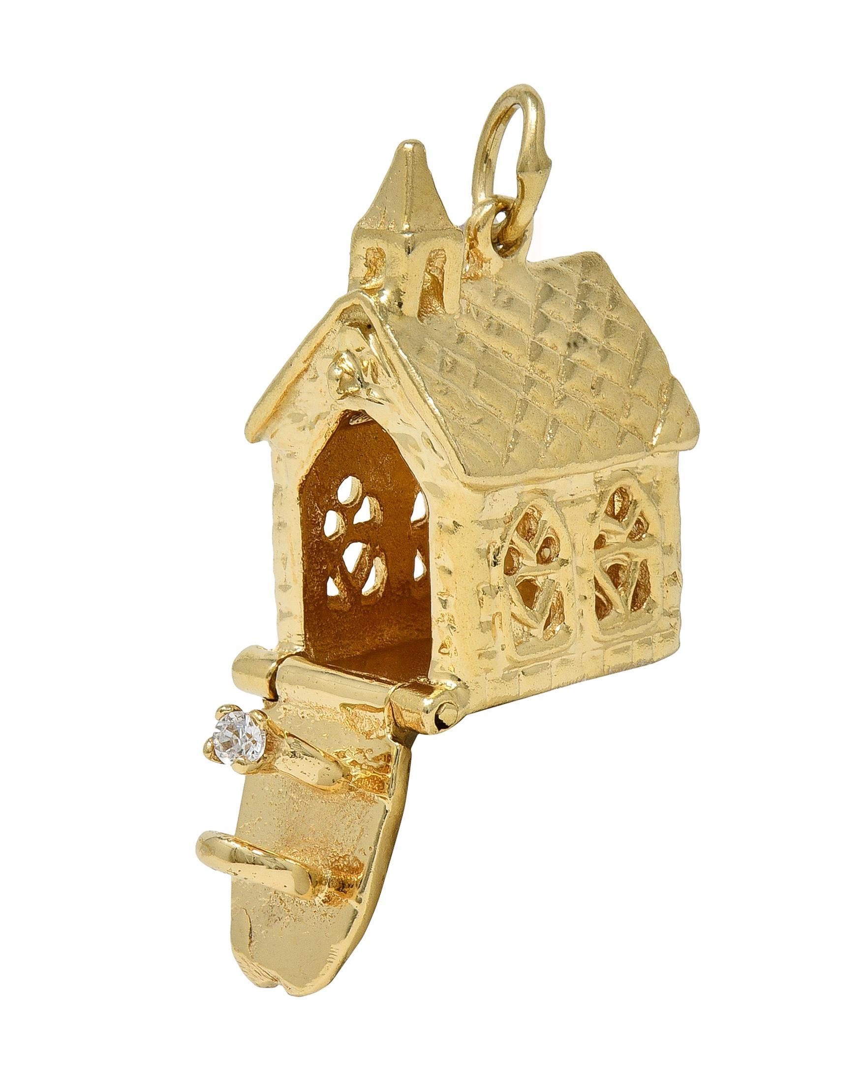 Women's 1950's 14 Karat Yellow Gold Vintage Wedding Chapel Pendant Charm For Sale
