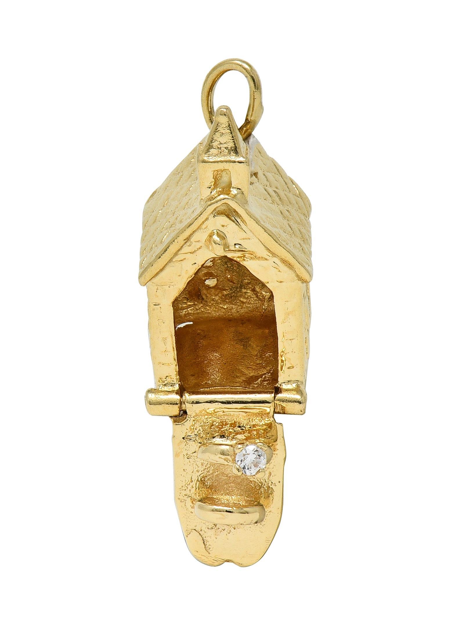 1950's 14 Karat Yellow Gold Vintage Wedding Chapel Pendant Charm For Sale 2