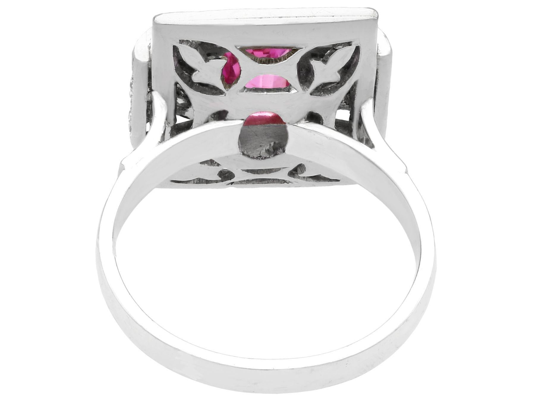 Oval Cut 1950s 1.45 Carat Pink Sapphire and Diamond White Gold and Platinum Cocktail Ring For Sale