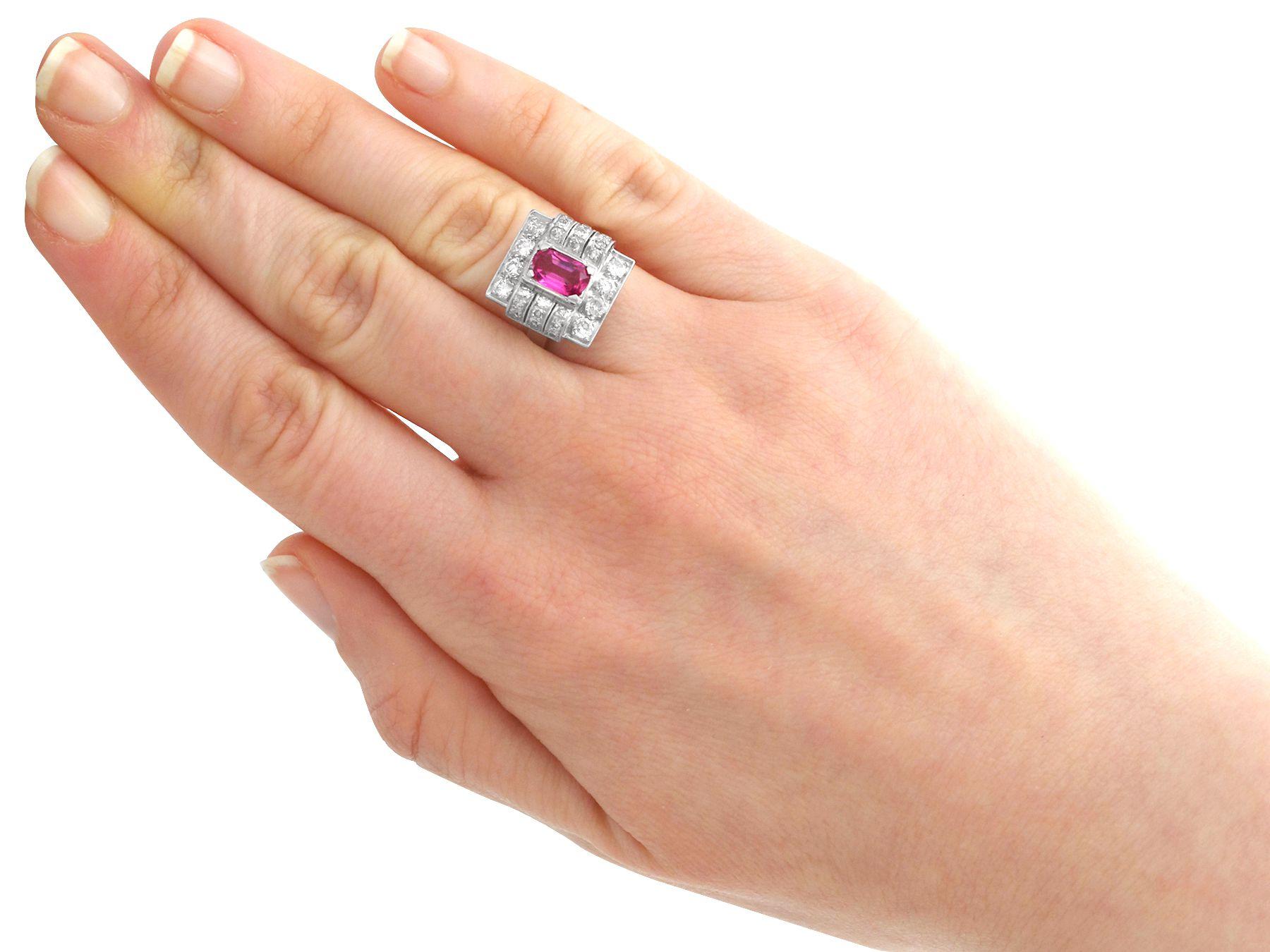 Women's 1950s 1.45 Carat Pink Sapphire and Diamond White Gold and Platinum Cocktail Ring For Sale