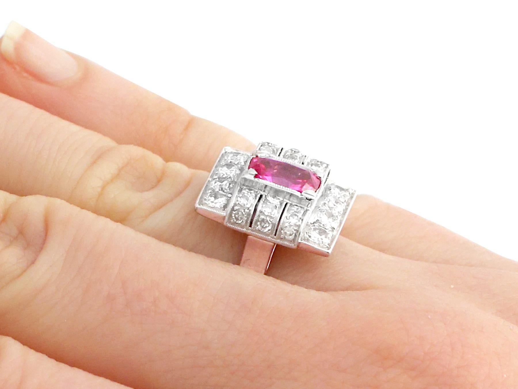 1950s 1.45 Carat Pink Sapphire and Diamond White Gold and Platinum Cocktail Ring For Sale 1