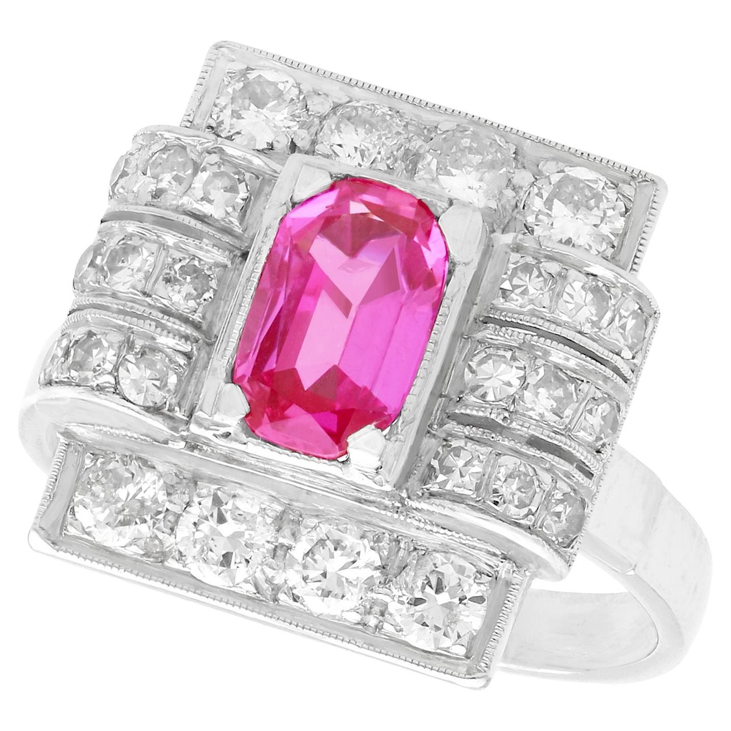 1950s 1.45 Carat Pink Sapphire and Diamond White Gold and Platinum Cocktail Ring