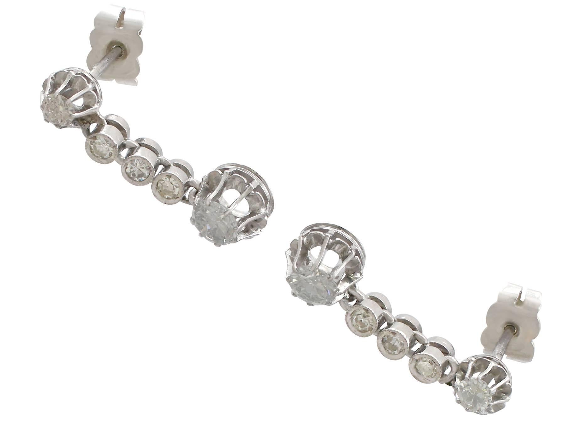 Women's or Men's 1950s 1.46 Carat Diamond and Platinum Drop Earrings