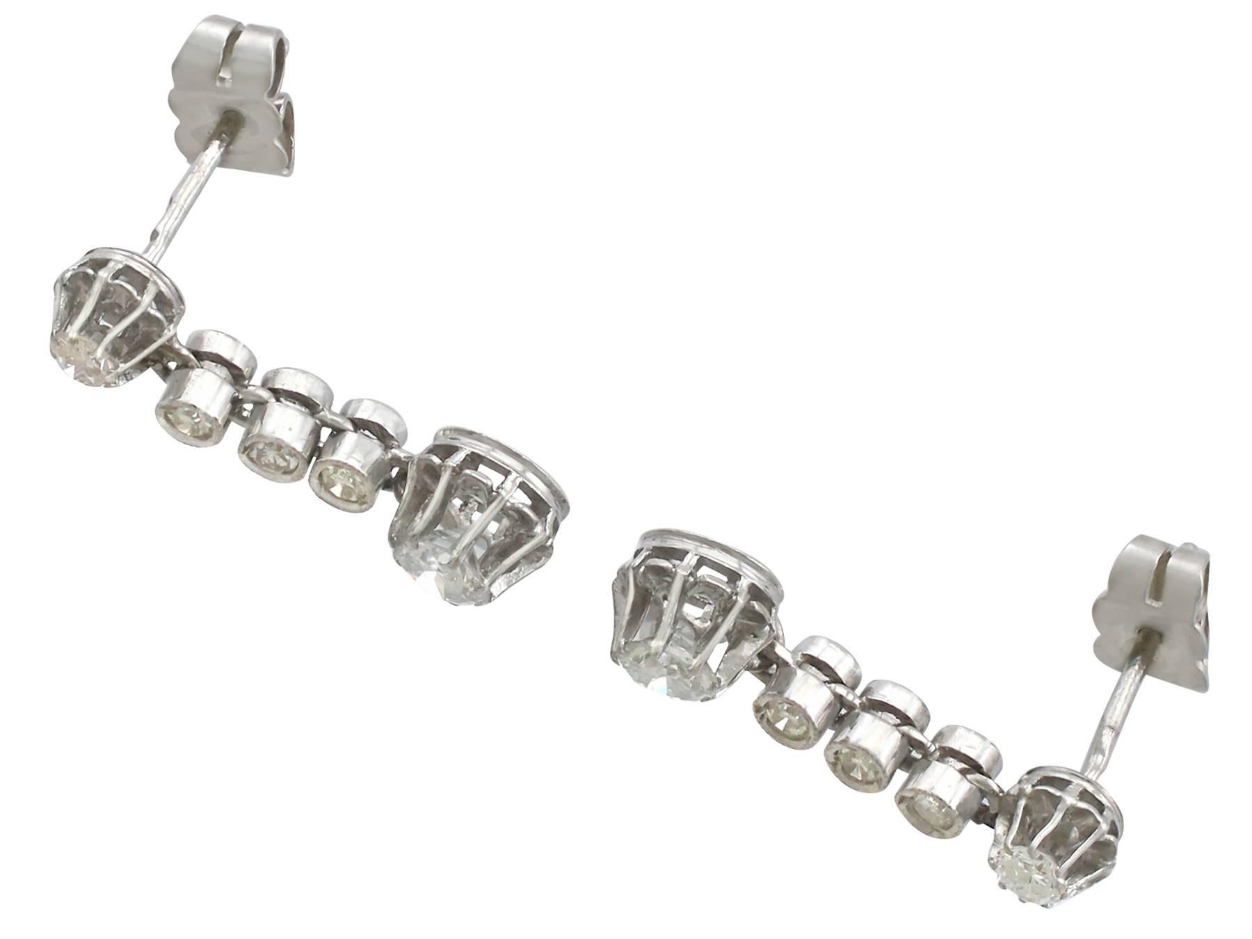 1950s 1.46 Carat Diamond and Platinum Drop Earrings 1