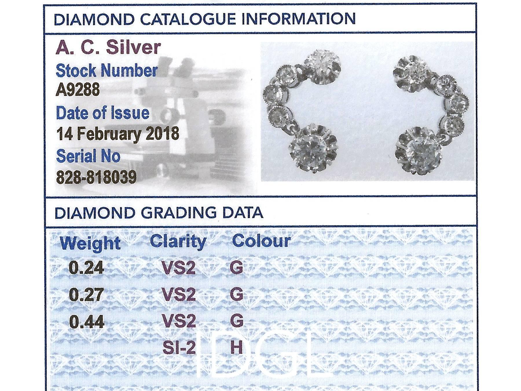 1950s 1.46 Carat Diamond and Platinum Drop Earrings 4