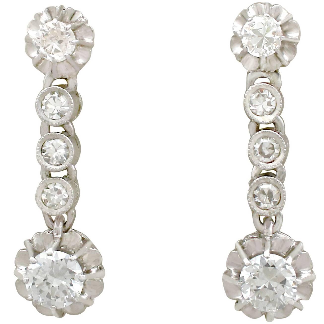 1950s 1.46 Carat Diamond and Platinum Drop Earrings