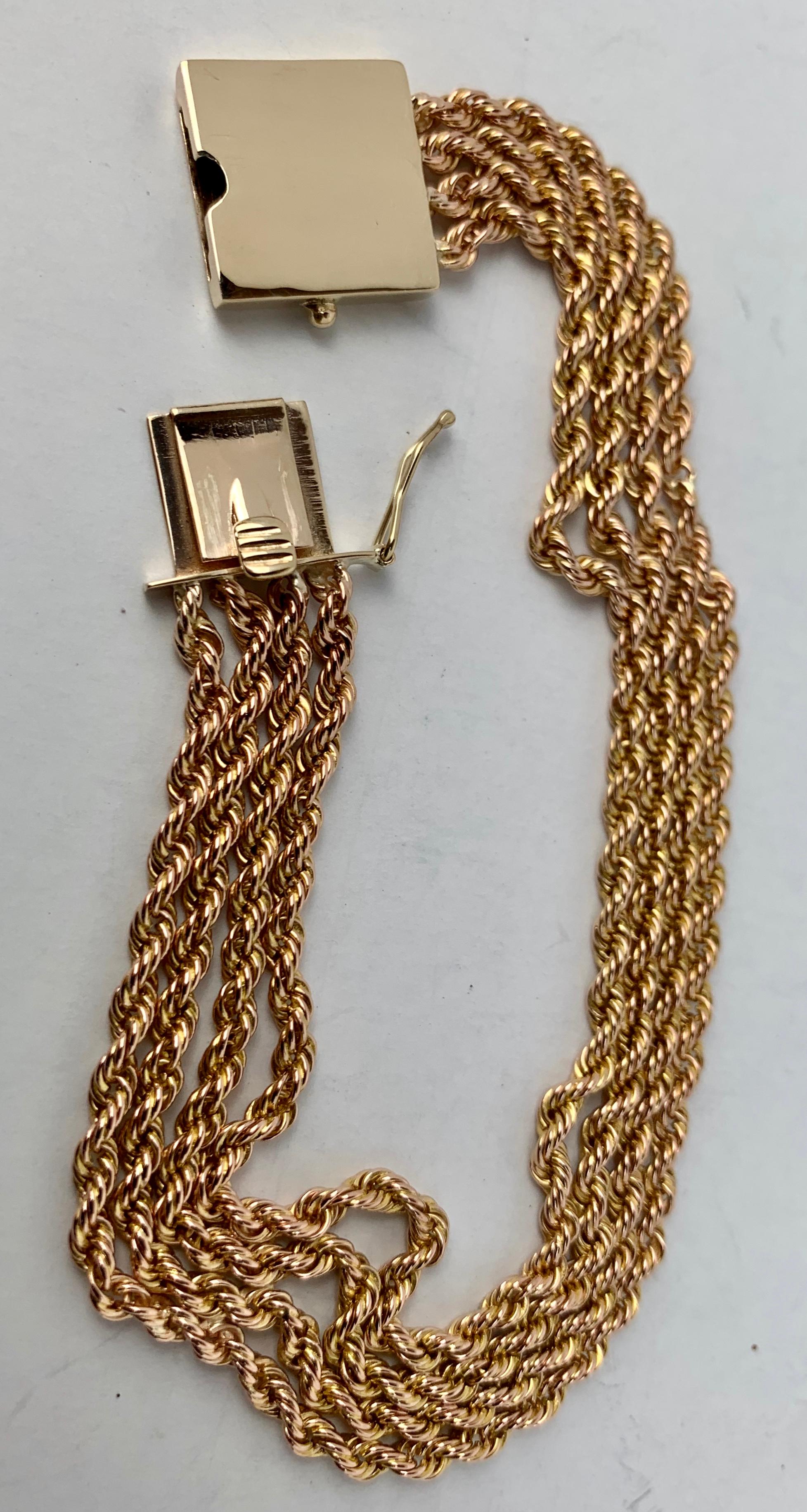 Contemporary  Rope Chain Bracelet Custom Made with Square Plaque Lock 14 Karat Gold 