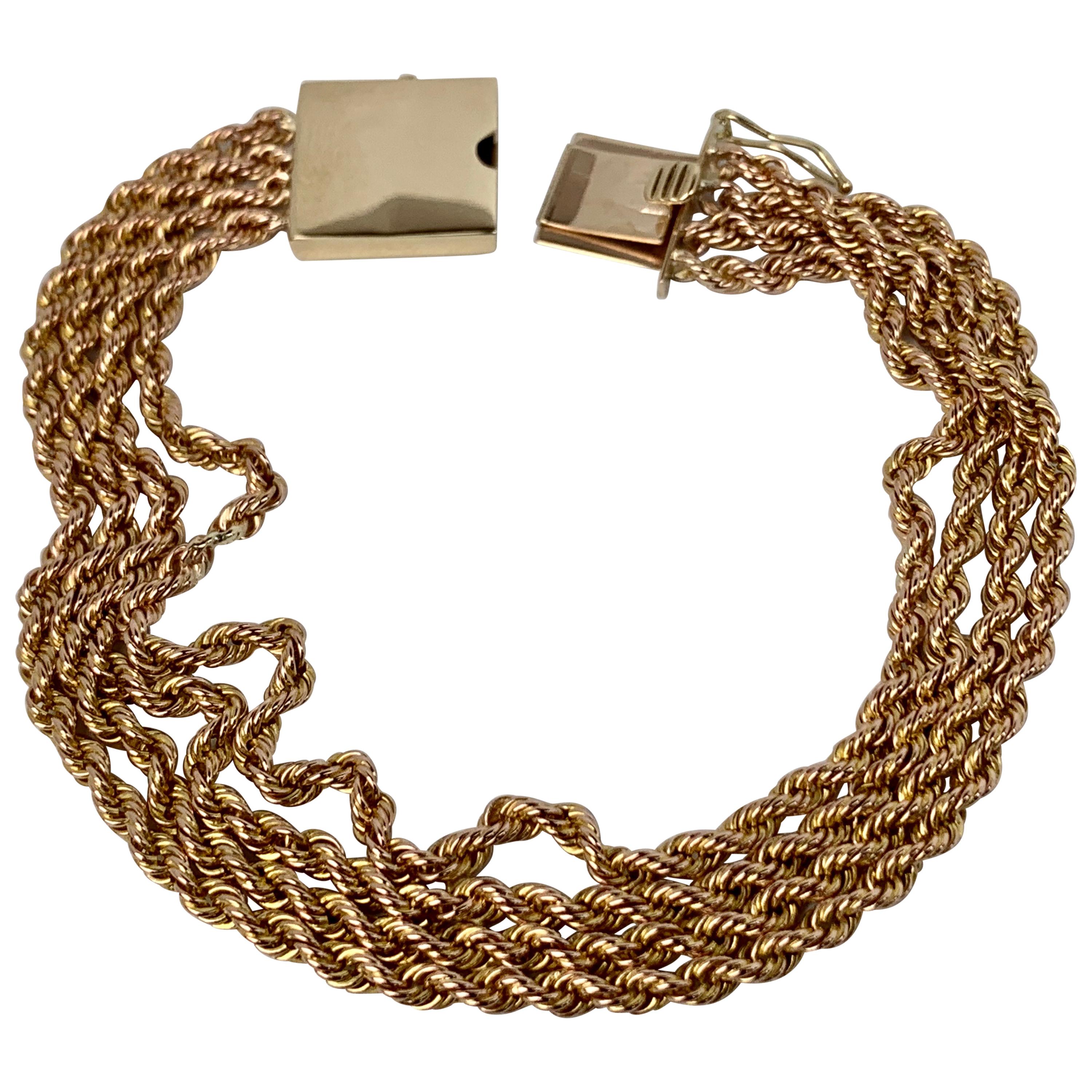  Rope Chain Bracelet Custom Made with Square Plaque Lock 14 Karat Gold 