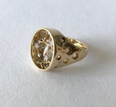 1950s 14 Karat Gold Diamond Atomic Modernist Ring