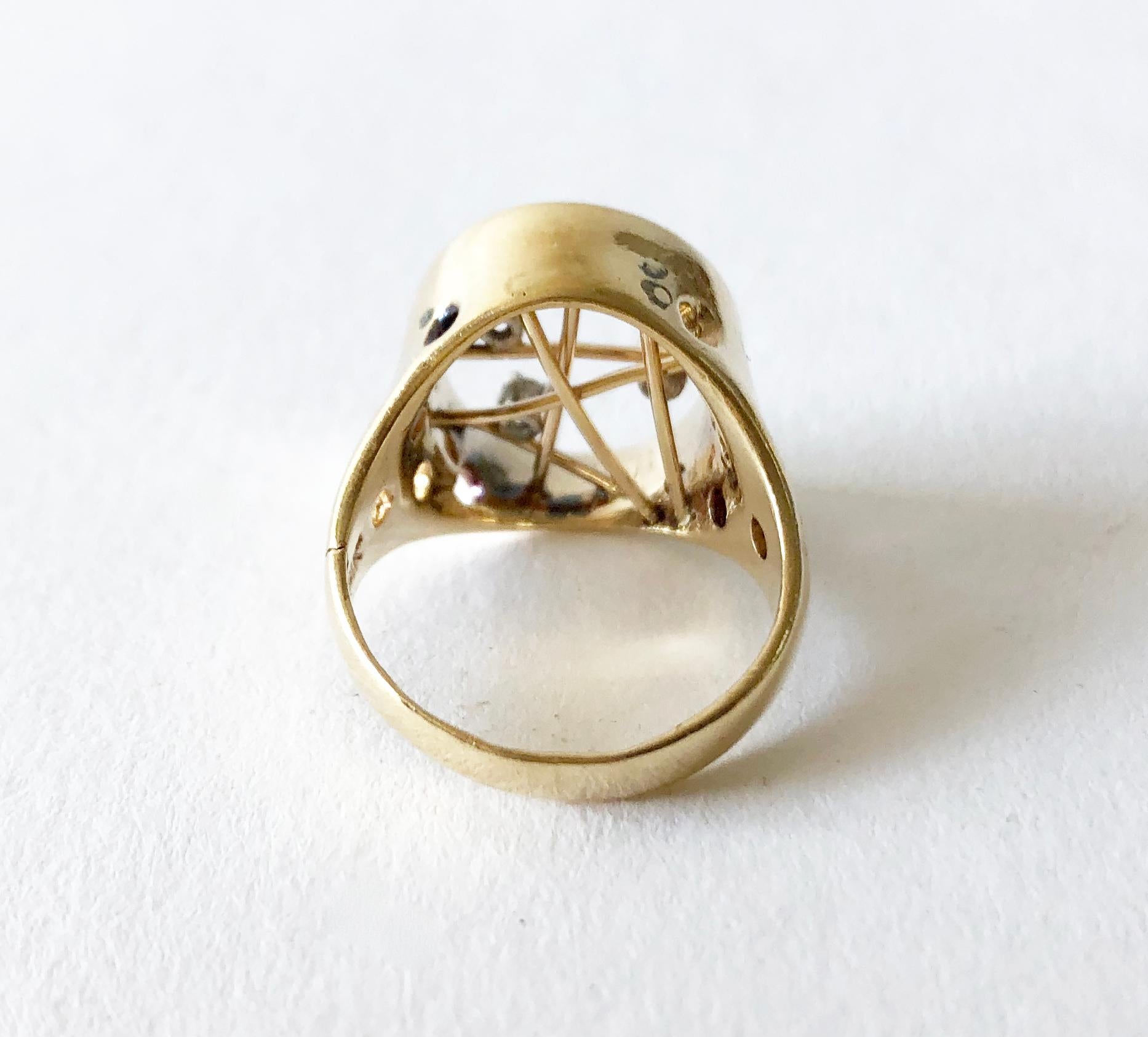 Round Cut 1950s 14 Karat Gold Diamond Atomic Modernist Ring