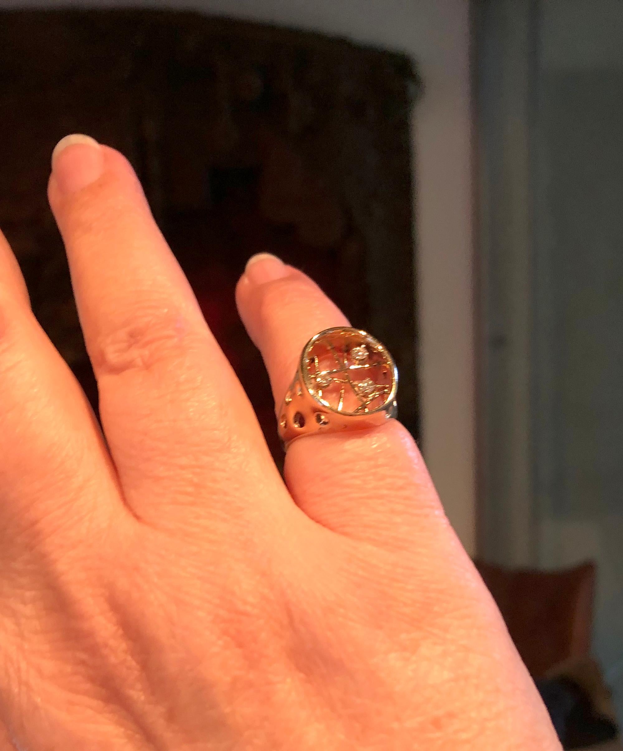 1950s 14 Karat Gold Diamond Atomic Modernist Ring In Good Condition In Palm Springs, CA