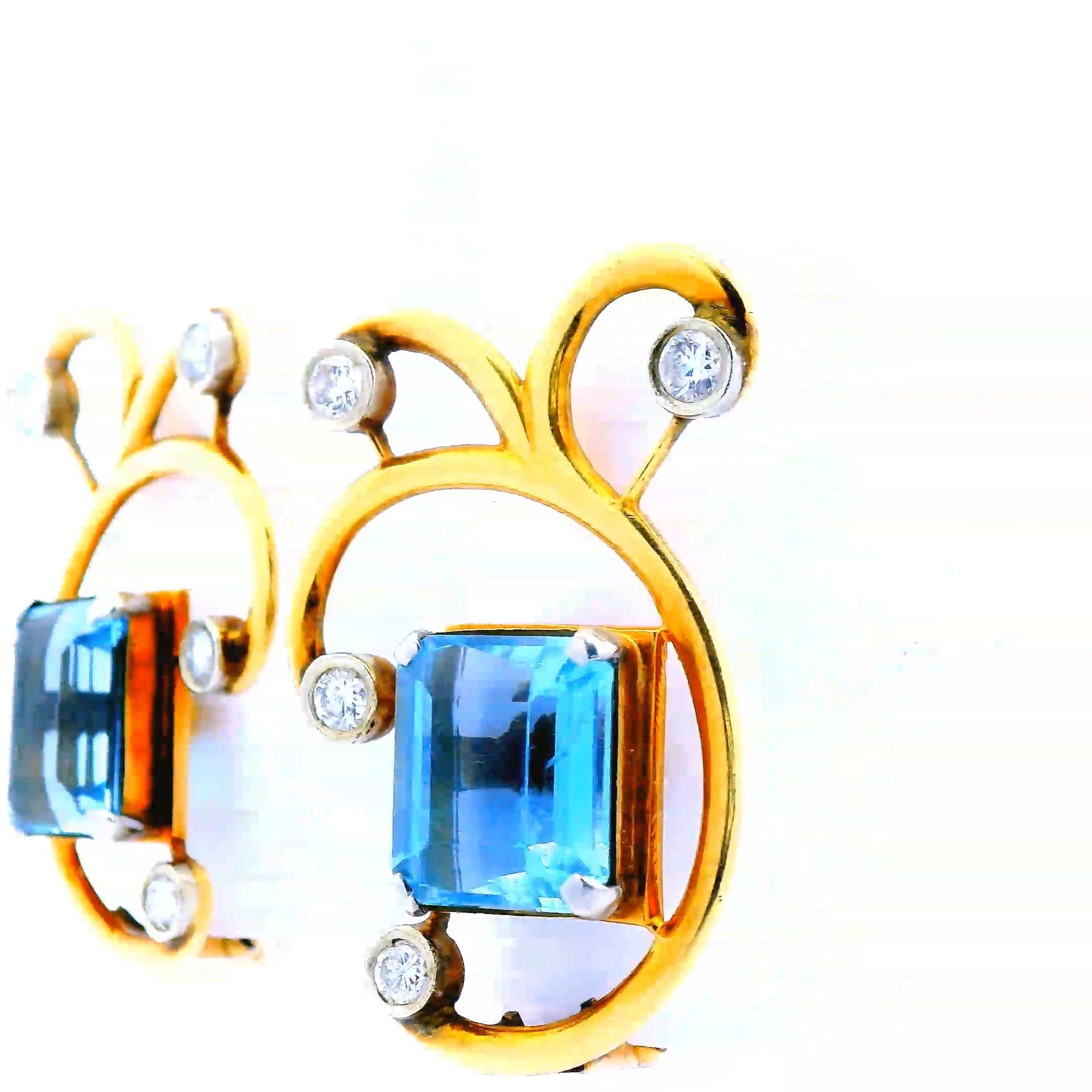 1950s 14K Rose Gold Aquamarine and Diamond Clip Earrings  In Excellent Condition For Sale In Lexington, KY