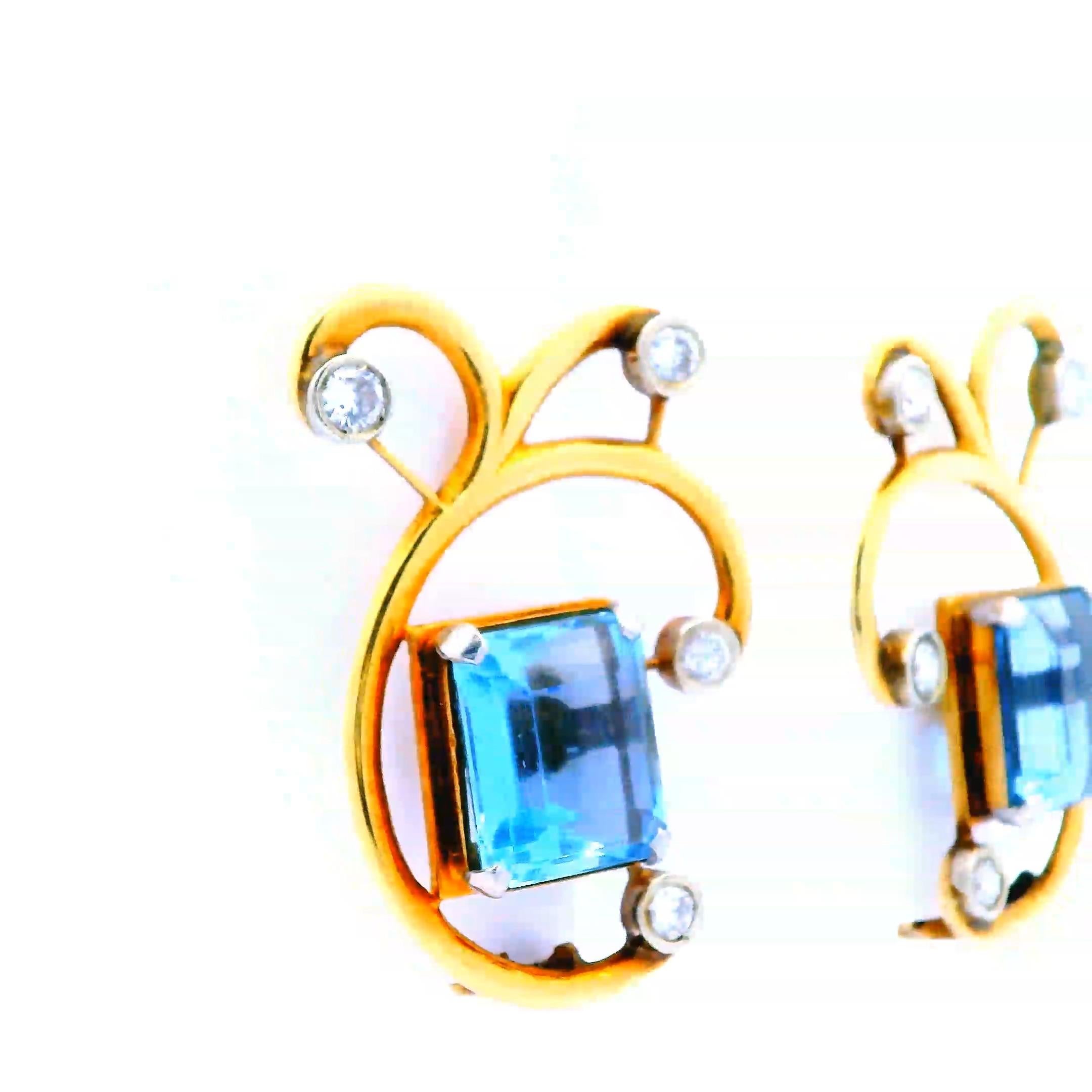 1950s 14K Rose Gold Aquamarine and Diamond Clip Earrings  For Sale 1