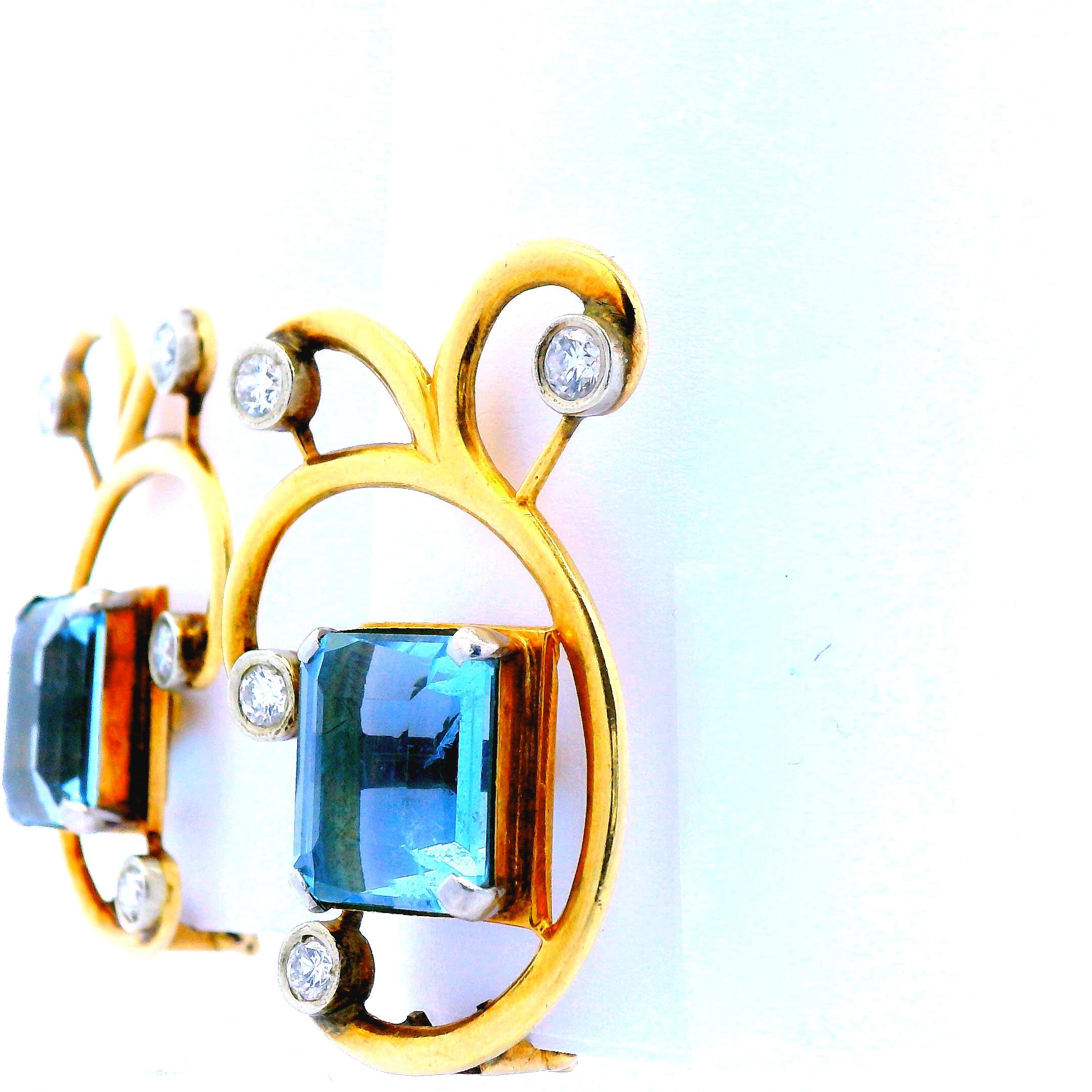 1950s 14K Rose Gold Aquamarine and Diamond Clip Earrings  For Sale 2