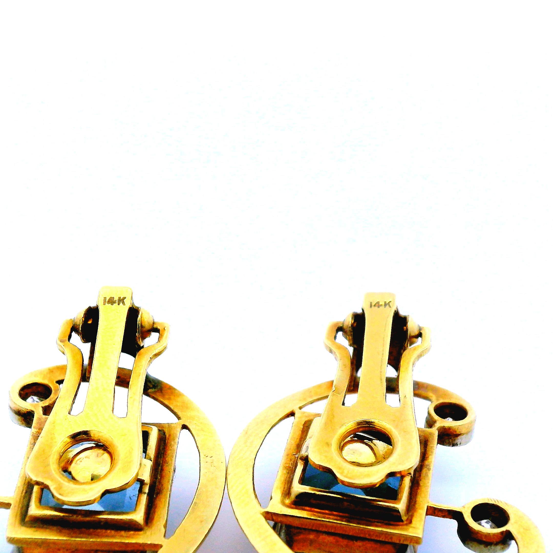 1950er Jahre 14K Rose Gold Aquamarin und Diamant Clip-Ohrringe  im Angebot 3
