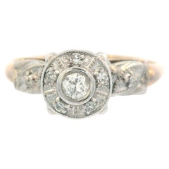 1950's 14k zweifarbig Gelb- und Weißgold Runde Diamantring