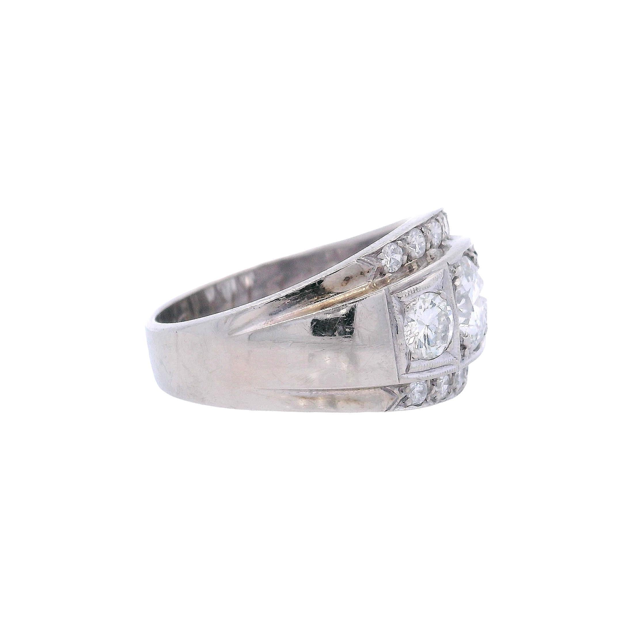 Women's or Men's 1950’s 14K White Gold Diamond Ring For Sale