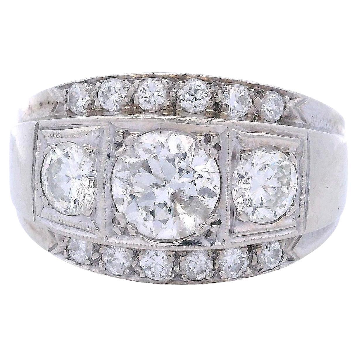 1950’s 14K White Gold Diamond Ring For Sale