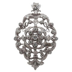 1950s 14K White Gold Ornate Diamond Pendant and Brooch