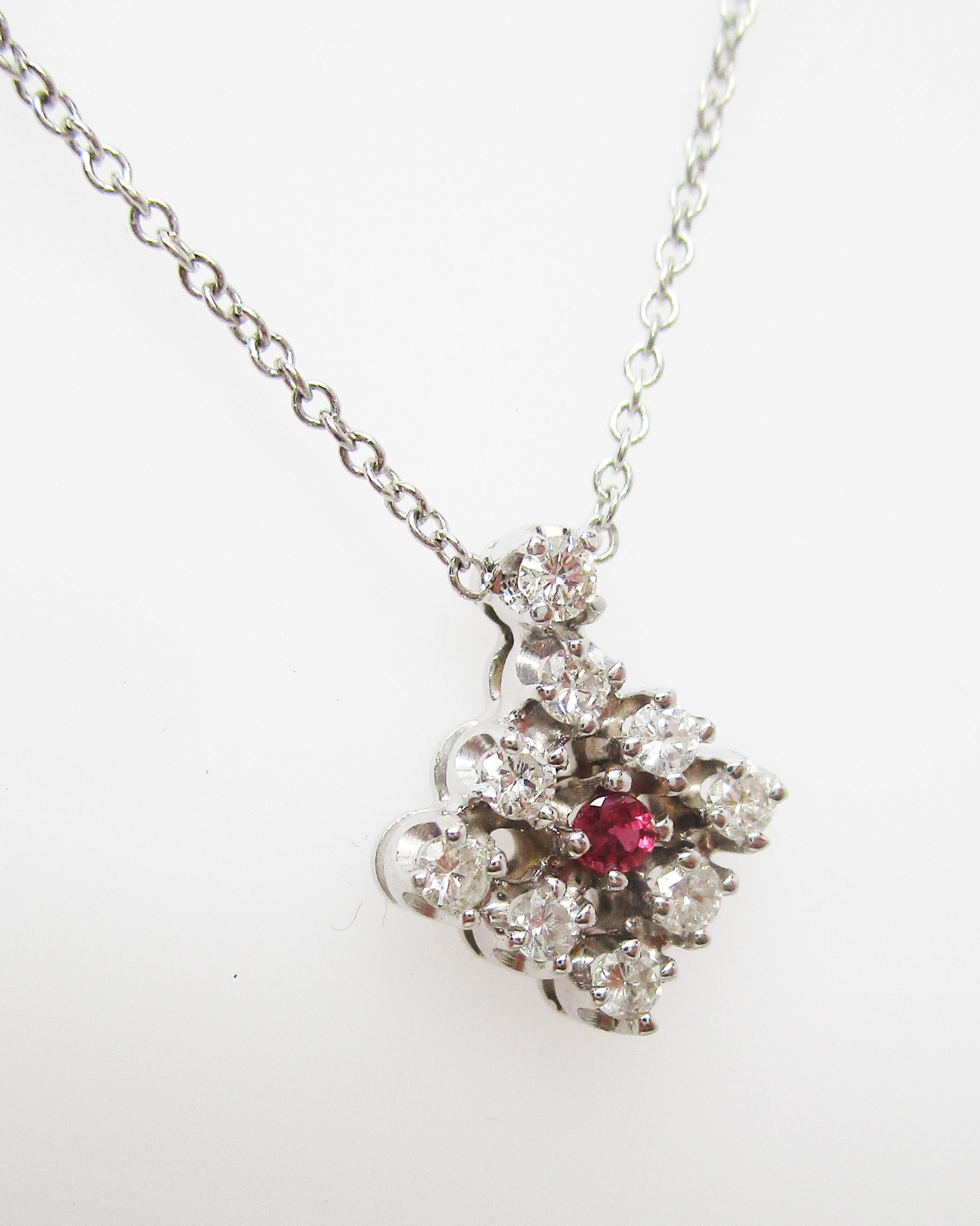 Retro 1950s, 14K White Gold Ruby and Diamond Necklace