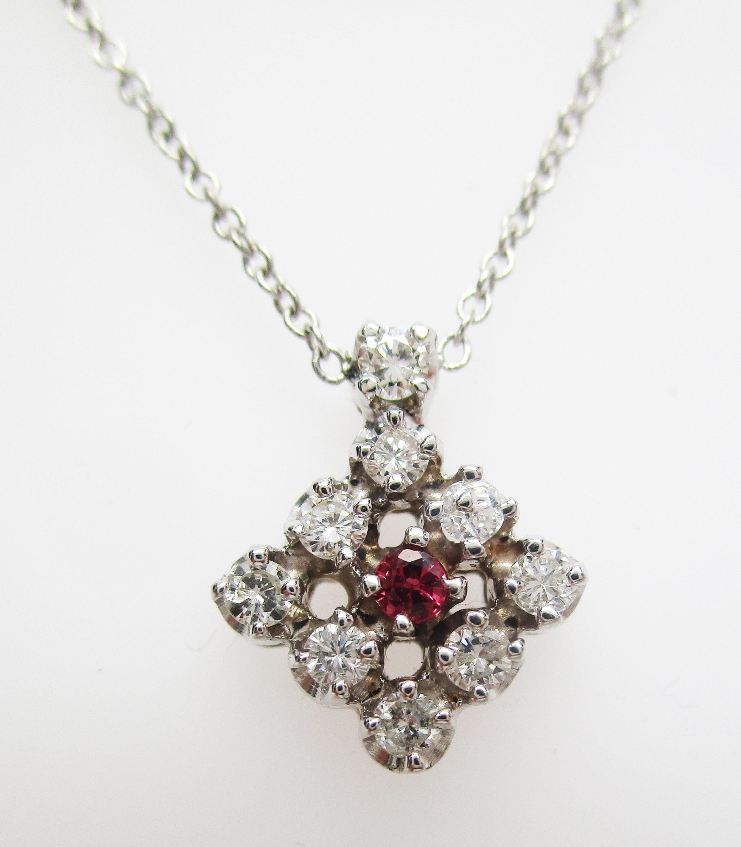 1950s, 14K White Gold Ruby and Diamond Necklace In Excellent Condition In Lexington, KY