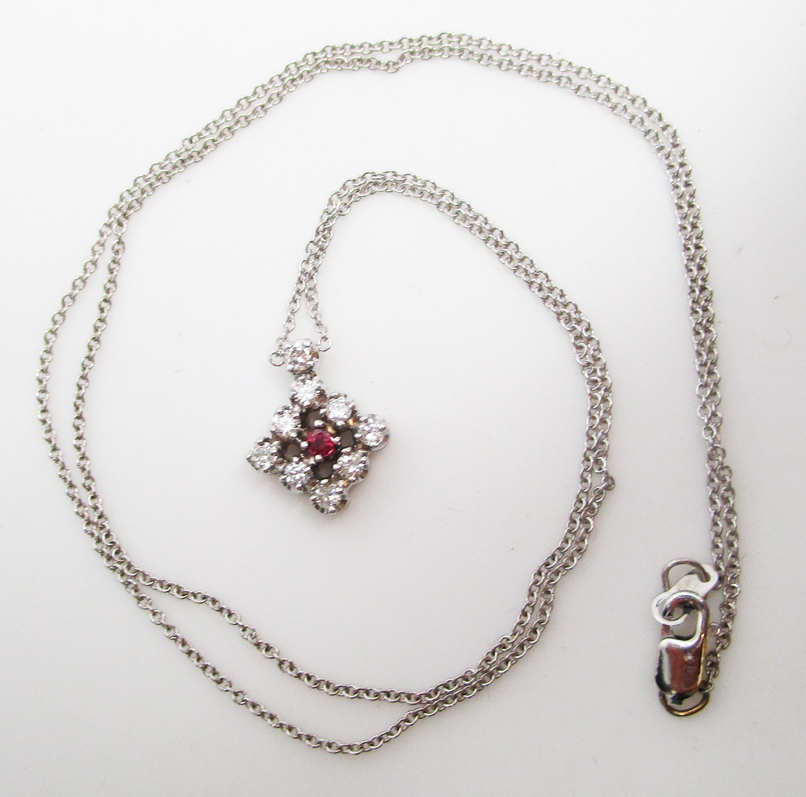 Women's 1950s, 14K White Gold Ruby and Diamond Necklace