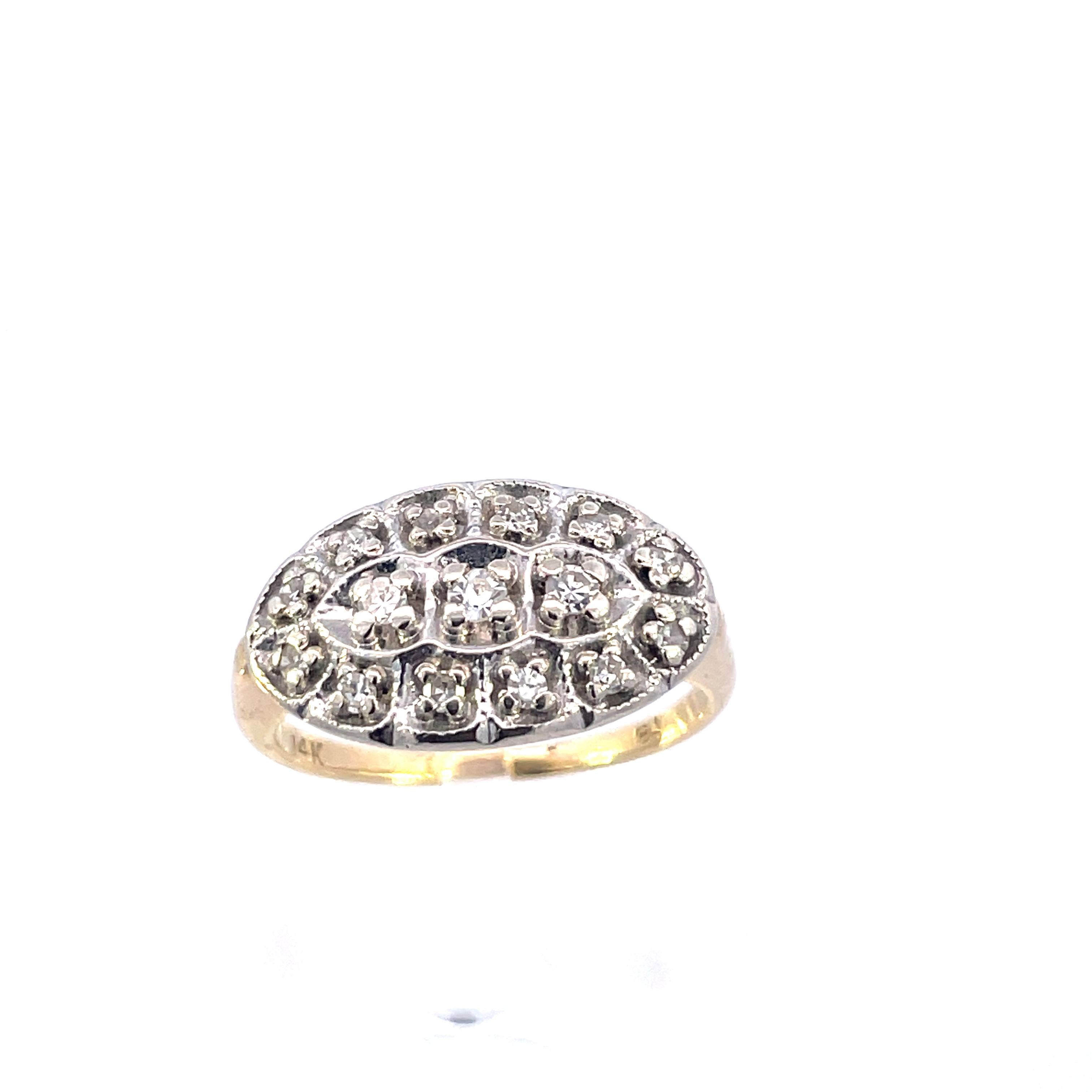 Contemporary 1950s 14k Yellow and White Gold Diamond Cluster RIng  For Sale
