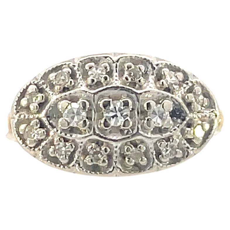 1950s 14k Yellow and White Gold Diamond Cluster RIng  For Sale