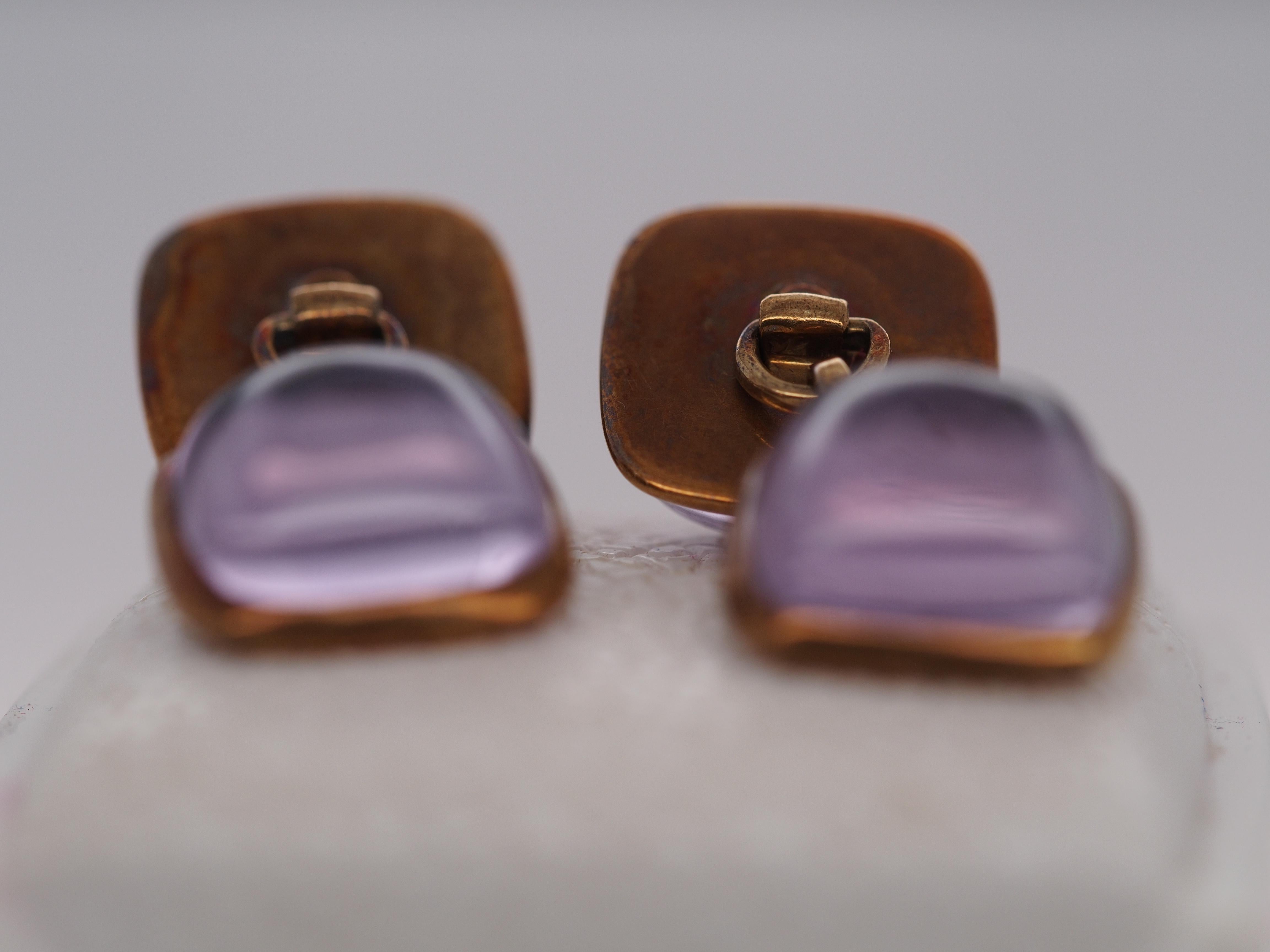 1950s 14k Yellow Gold Amethyst Cufflinks In Good Condition For Sale In Atlanta, GA