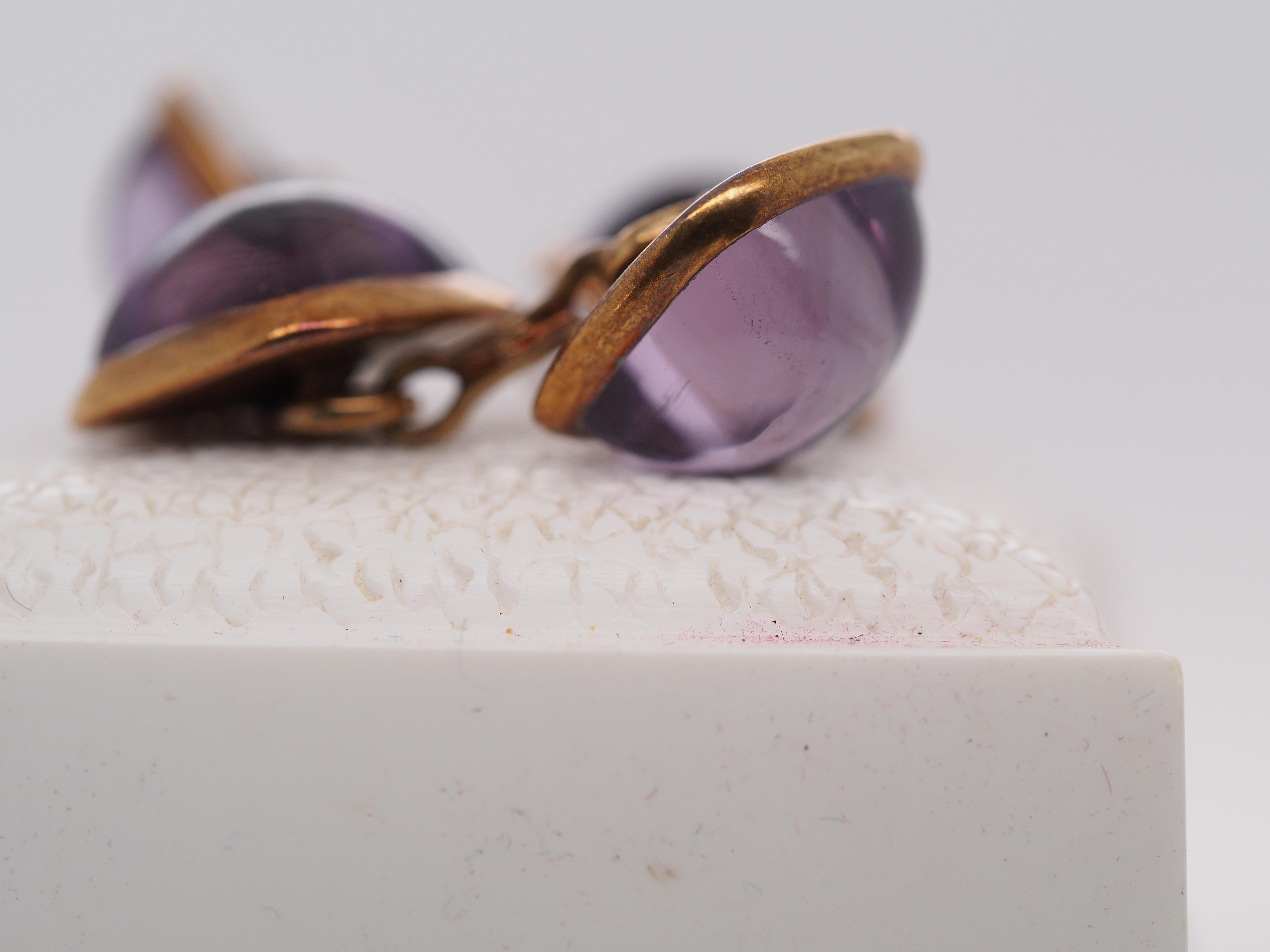 1950s 14k Yellow Gold Amethyst Cufflinks For Sale 1