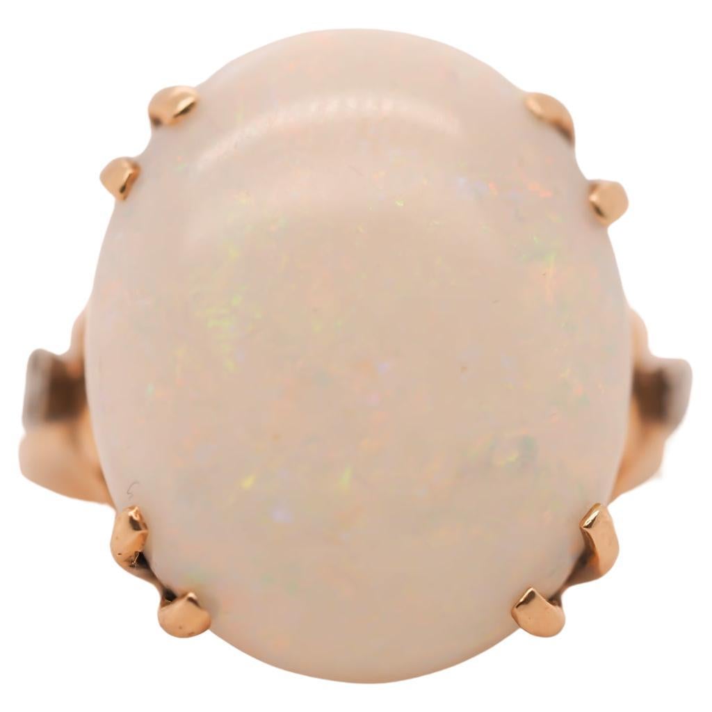 1950s 14K Yellow Gold Large Opal and Diamond Ring