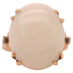 1950s 14K Yellow Gold Large Opal and Diamond Ring