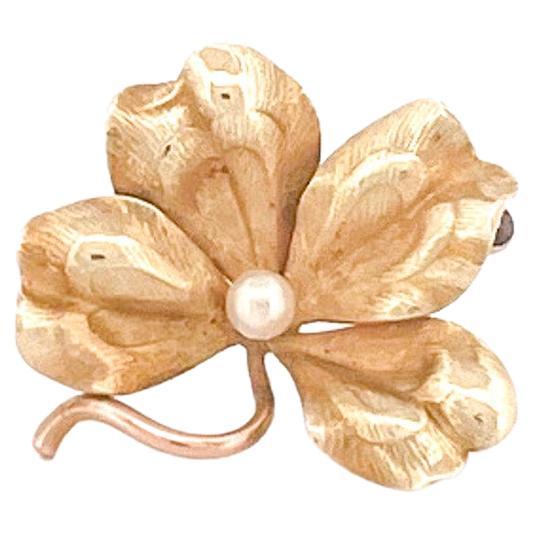 1950s 14k Yellow Gold Pearl Flower Pin
