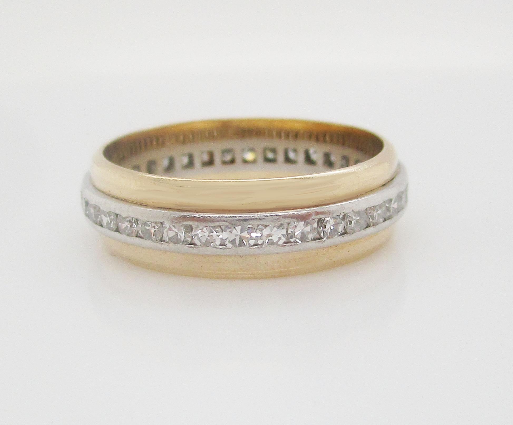 1950s 14 Karat Yellow Gold Platinum Diamond Eternity Band In Excellent Condition In Lexington, KY