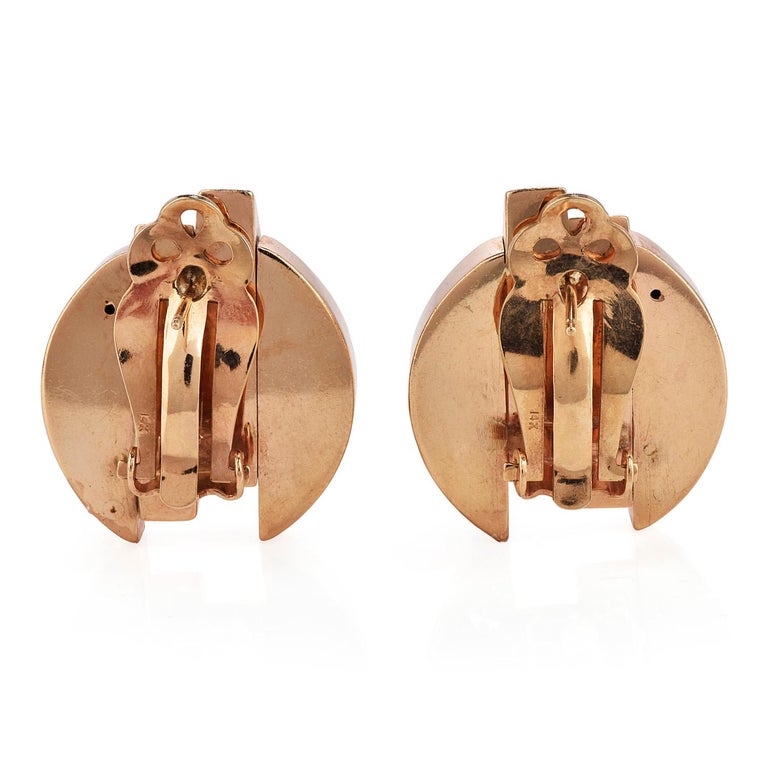 1950s 14K Yellow Gold Retro Large Clip Back Earrings In Excellent Condition In Miami, FL