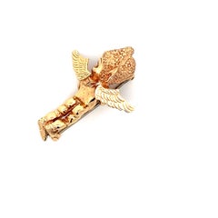 1950s 14K Yellow Gold Ruser Cherub w/ Sapphire Eyes